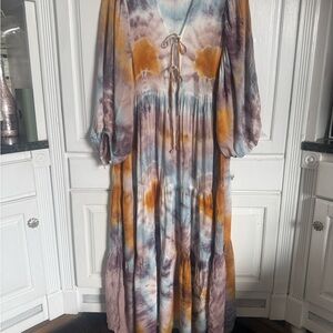 Young Fabulous & Broke Tie Dye Boho Maxi Dress Medium Flowy Festival Style